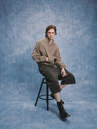 SOD Wool Blend Houndstooth Track Jacket in Khaki - On Male Model