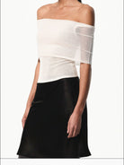 RARELY ALIKE Lyocell Cashmere Off The Shoulder Top in White - On Female Model