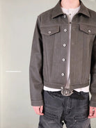 UNKNOWNWORLD Cracked Leather Type 3 Jacket in Green - On Male Model