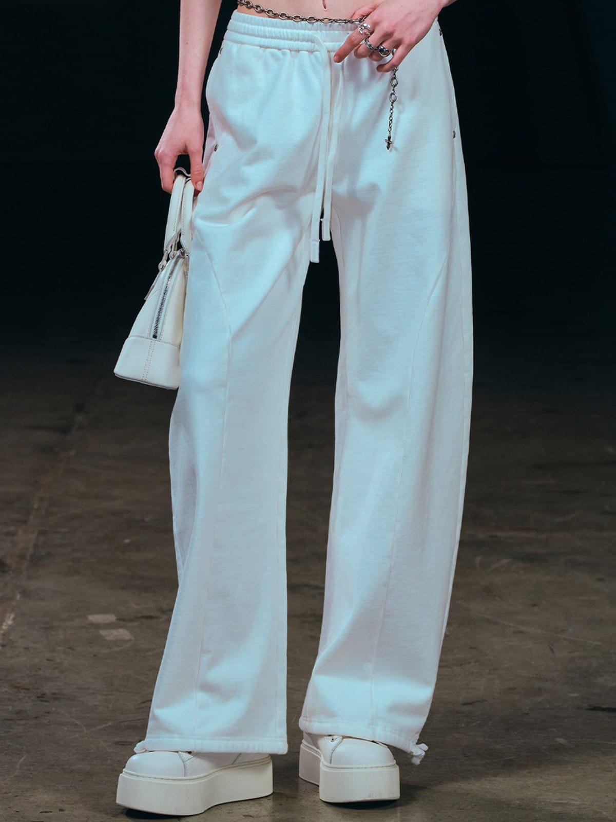 SMFK Curved Seam Cotton Joggers in White - On Female Model
