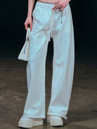 SMFK Curved Seam Cotton Joggers in White - On Female Model