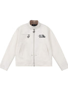MEDM Plaid Collar Cotton Zip Up Jacket in White