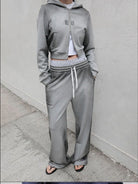 RARELY ALIKE Gradient Wide Leg Sweatpants in Gray - On Female Model