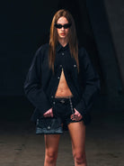SMFK Cotton Button Up Cargo Shirt in Black - On Female Model