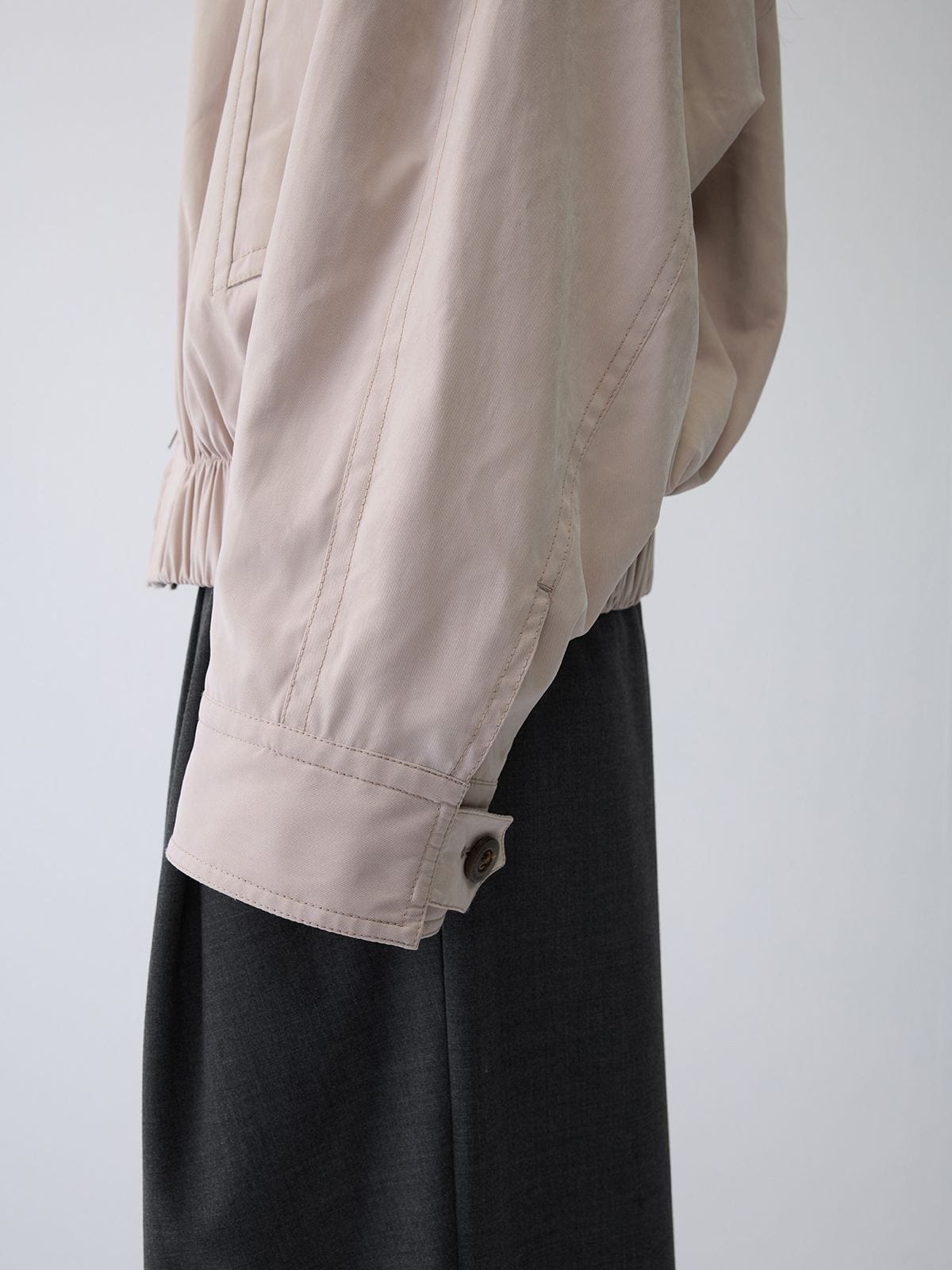 Random Piece Nylon Blend Zip Up Cropped Jacket in Beige - On Model