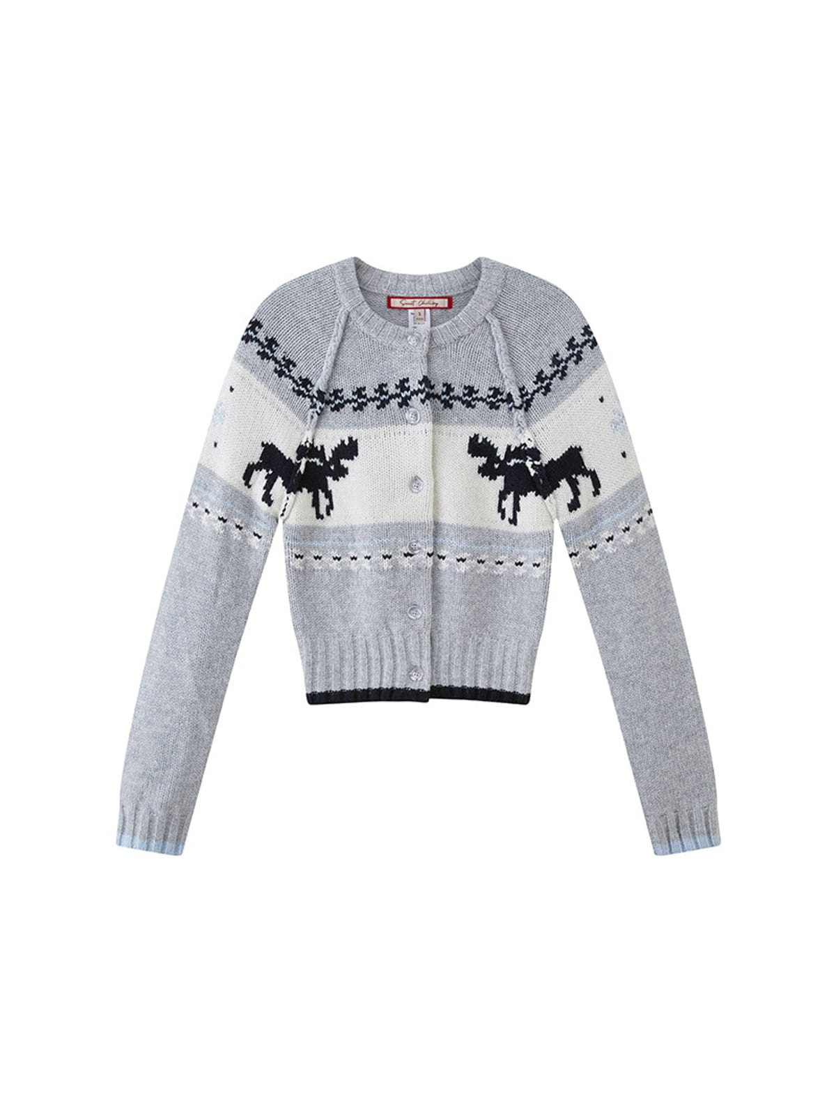 SweetChilling Reindeer Jacquard Wool Blend Cardigan in Gray