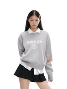 SweetChilling Layered Look Jacquard Crewneck Sweater in Gray - On Female Model