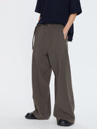 SIMPLE PROJECT Curved Seam Belted Wide Leg Trousers in Dark Gray - On Model