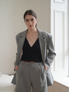 PANLULUPAN Thin Leather Belt with Matte Silver Buckle in Brown - On Female Model