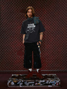 SOD Vintage Wash Tour Graphic T Shirt in Gray - On Male Model