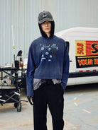 SOD Distressed Crow Graphic Sweatshirt in Blue - Lifestyle