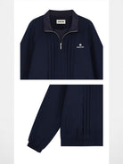 SHUSHUTONG Pleated Zip Up Wool Jacket in Navy Blue - Detail