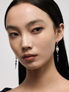 BLACKHEAD Pearl Eye Spike Drop Earrings in Silver - On Female Model