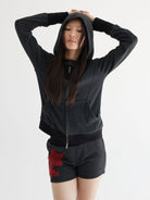 THELIGHT OFFICIAL Striped Zip Up Hoodie in Gray - On Female Model