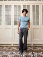 Retro 21 Japanese Wool Blend Crew Neck Tee in Sky Blue - On Male Model