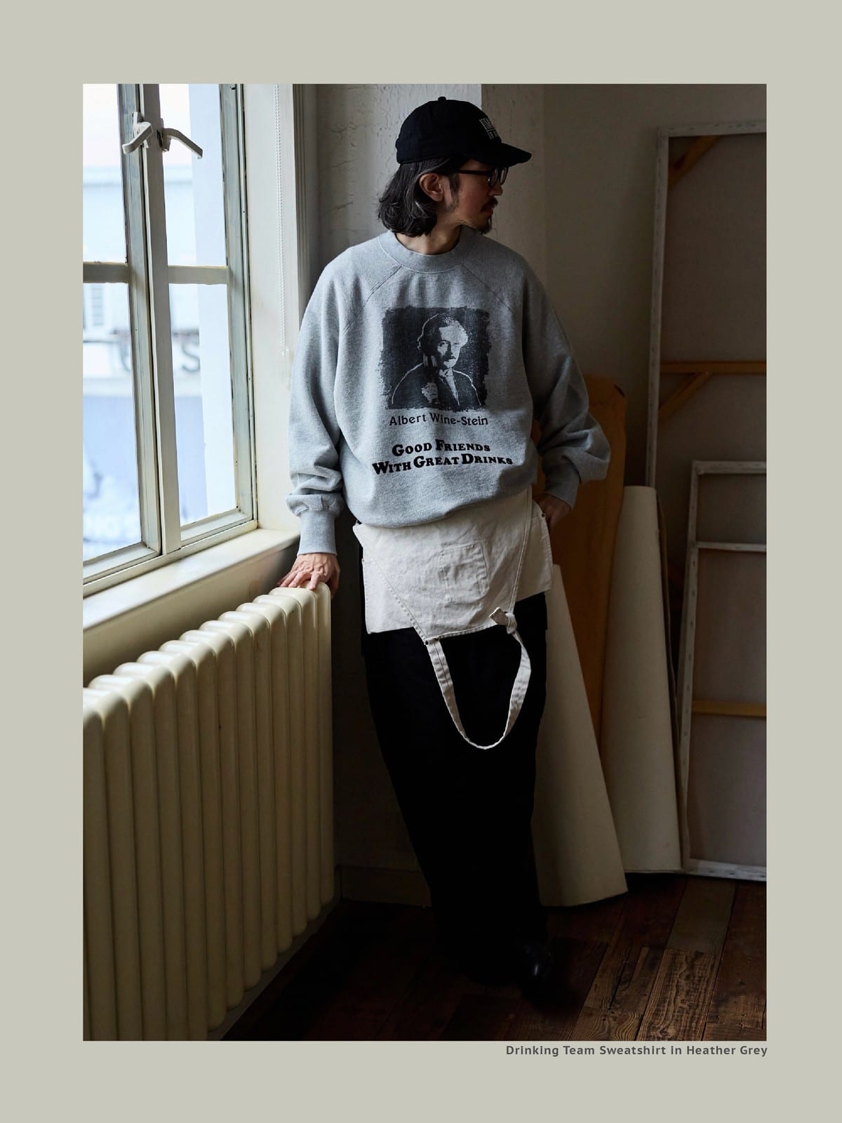 USAGE Washed Cotton Graphic Sweatshirt in Gray - On Male Model