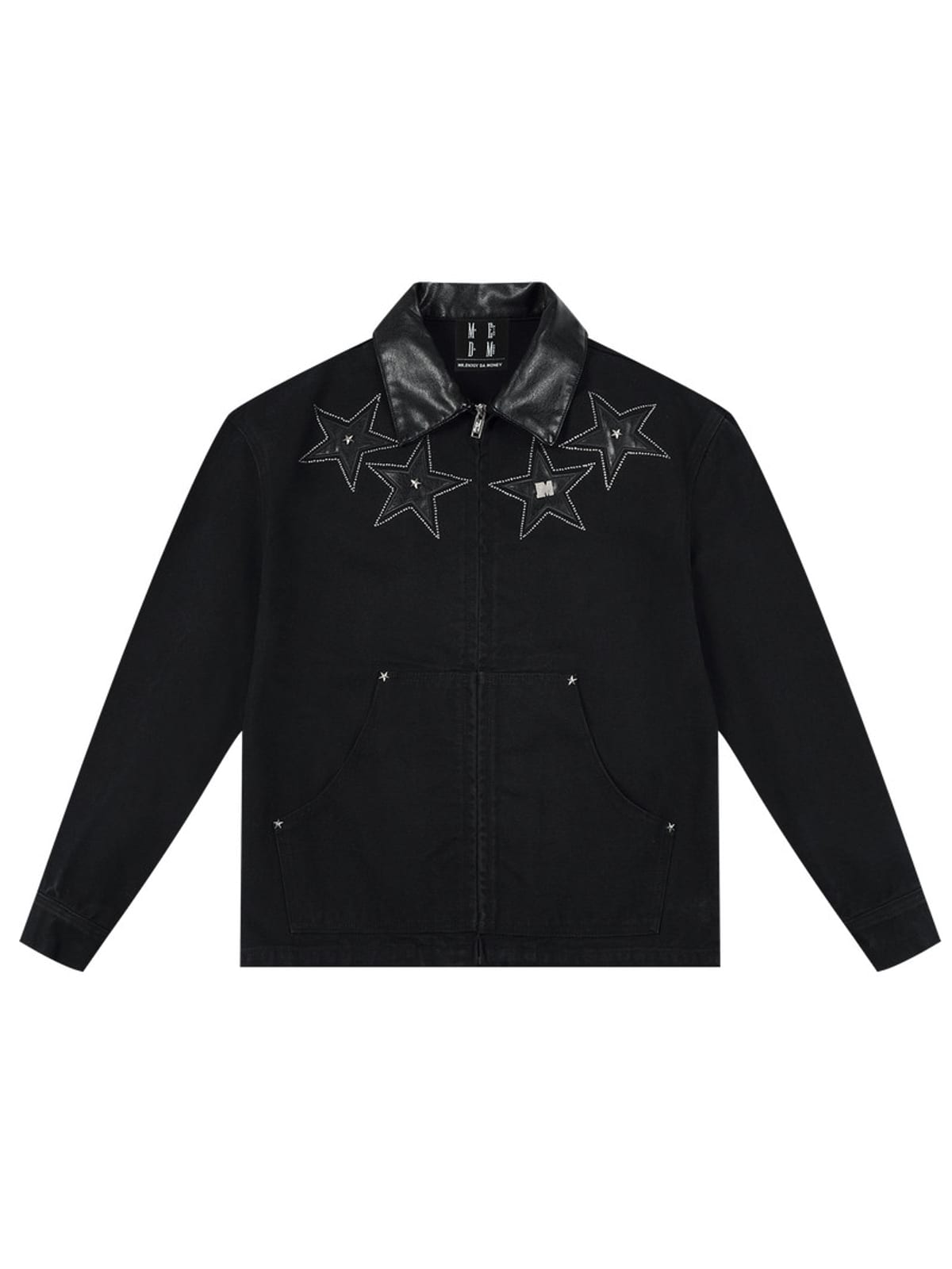 MEDM Leather Collar Star Appliqu Detroit Jacket in Black