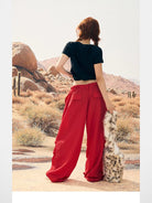 BeerBro Lightweight Parachute Pants in Red - On Female Model