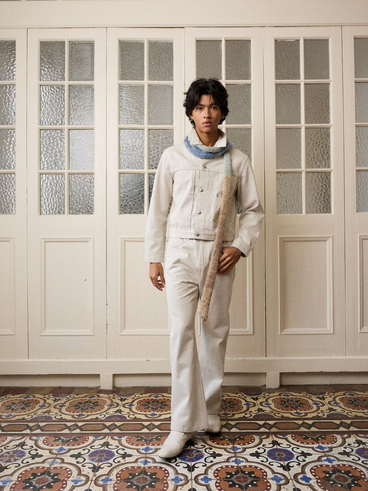 Retro 21 Khaki Type 1 Denim Jacket in Khaki - On Male Model