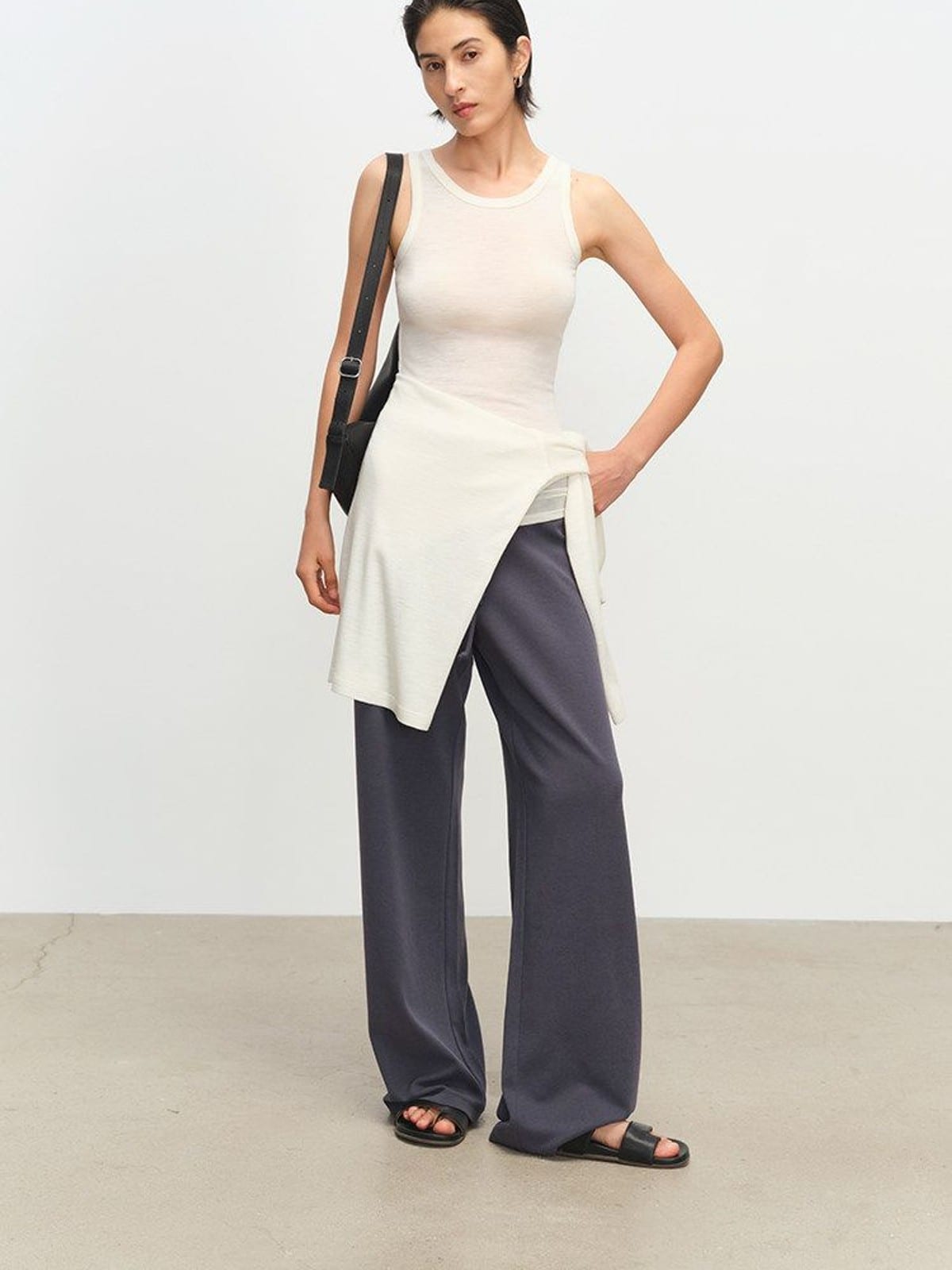 MSBEAST Cotton Blend Wide Leg Sweatpants in Gray - On Female Model