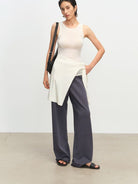 MSBEAST Cotton Blend Wide Leg Sweatpants in Gray - On Female Model