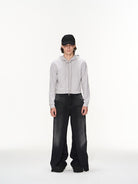 BLINDNOPLAN Cropped Zip Up Hoodie with Structured Trim in Gray - On Male Model