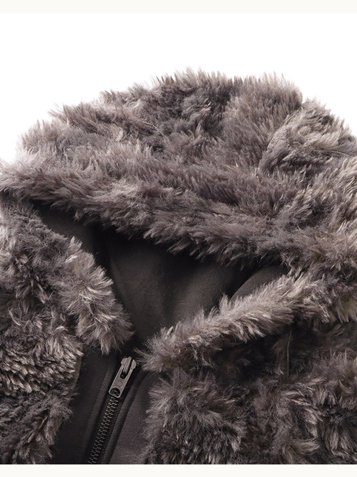 D5ove Faux Fur Zip Up Hoodie in Gray - Detail