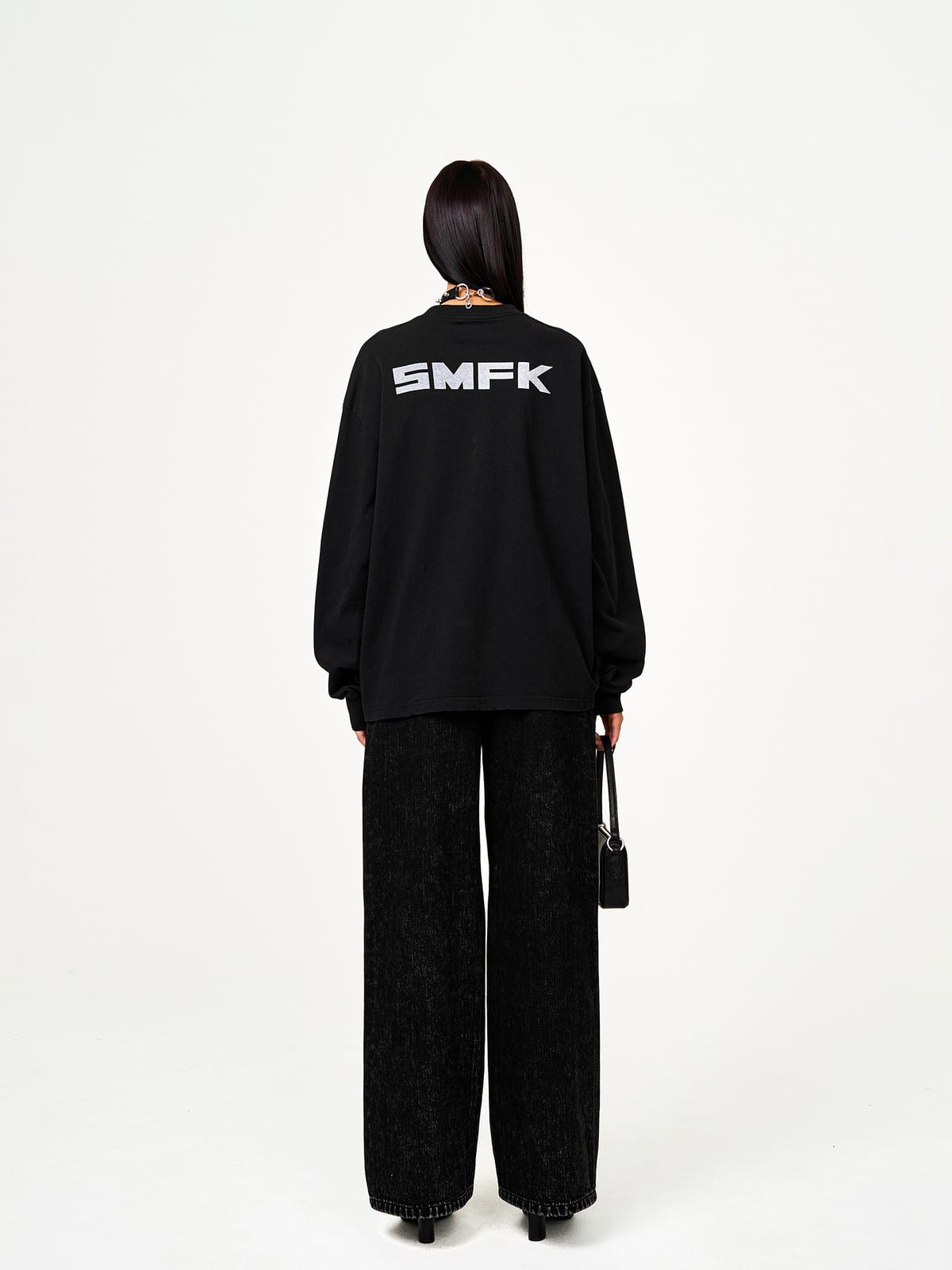 SMFK Cross Print Cotton Sweatshirt in Black - On Model
