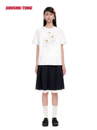 SHUSHUTONG Hand Sewn Flower Appliqu T Shirt in White - On Female Model