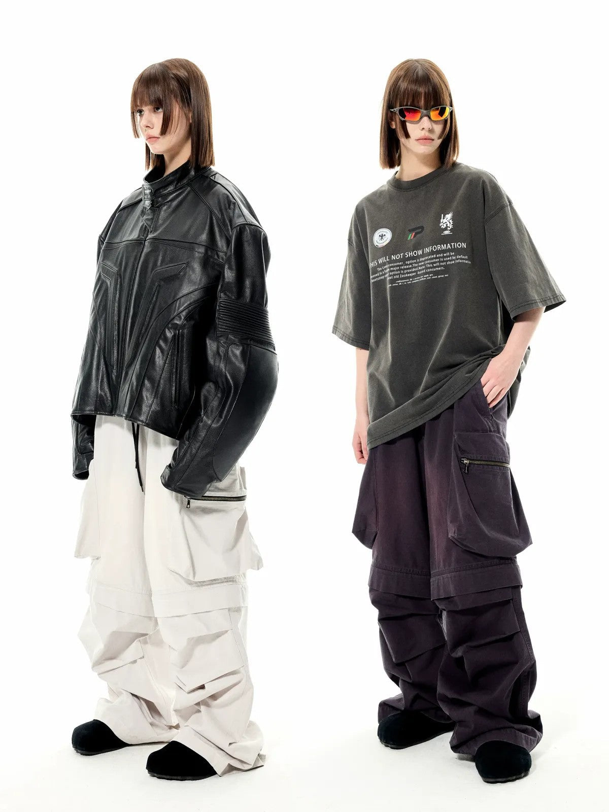 UNKNOWNWORLD Detachable Wide Leg Cargo Pants in Gray - On Female Model