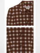 SHUSHUTONG Checked Lambswool Cropped Jacket in Brown - Detail