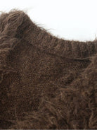 D5ove Shaggy Poly Wool Cardigan in Brown - Detail