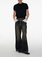 JCAESAR STUDIO Ice Silk Ribbed Hem T Shirt in Black - On Male Model