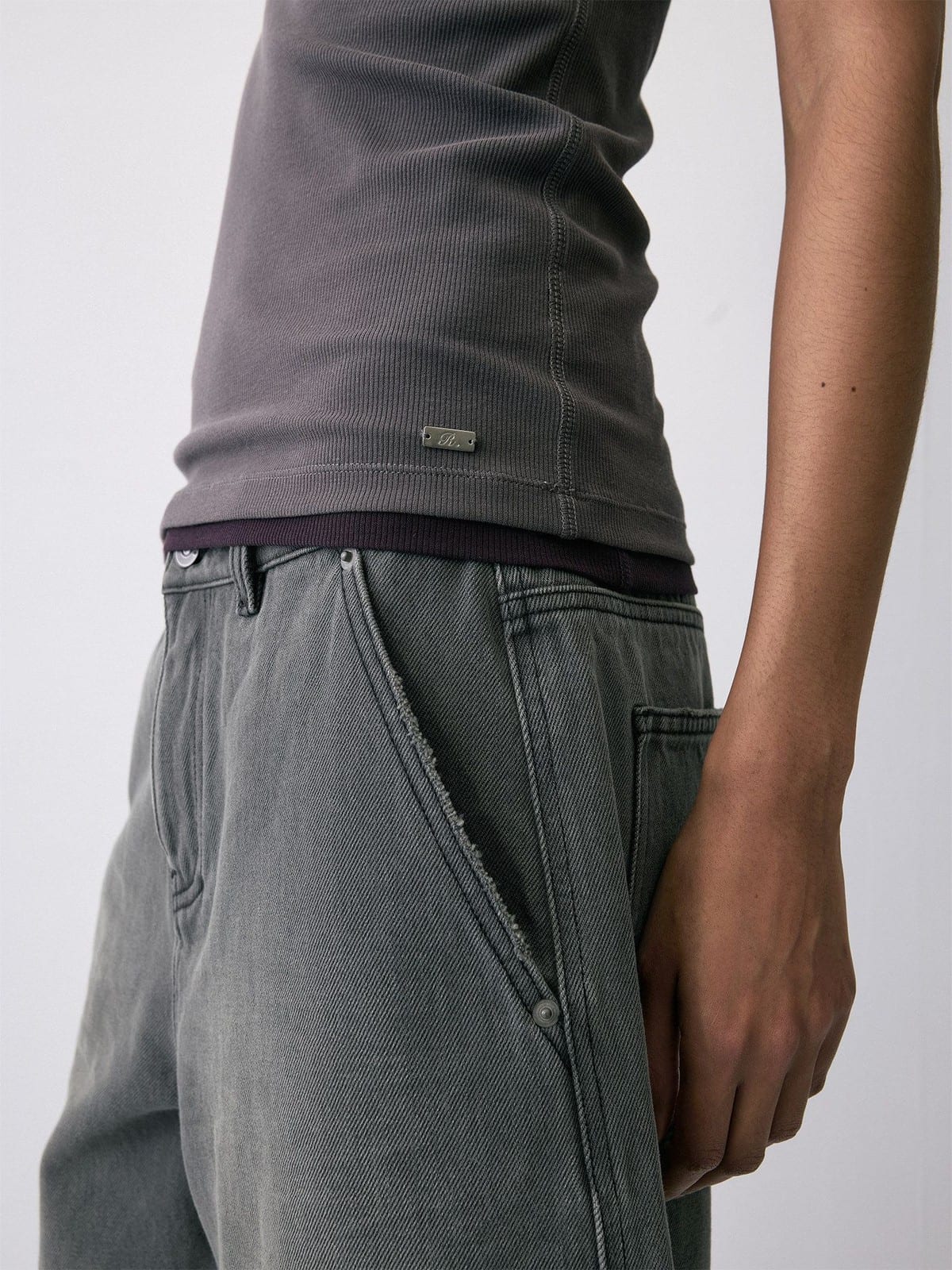 Random Piece Vintage Wash A Line Denim Shorts in Gray - On Model