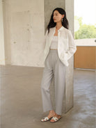 TEASEL Washable Wool Blend Cropped Trousers in Gray - On Female Model