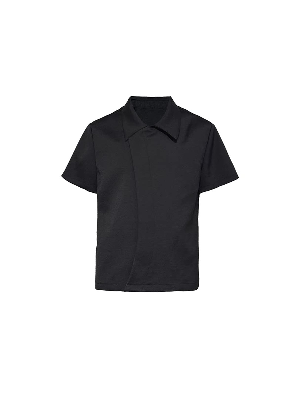 JCAESAR STUDIO Asymmetric Concealed Button Short Sleeve Shirt in Black