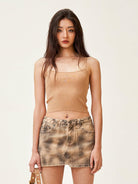 SMFK Vintage Wash Denim Mini Skirt in Gray - On Female Model