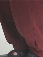 MASONPRINCE Wide Leg Inverted Pleat Sweatpants in Burgundy - On Model