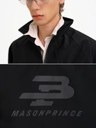 MASONPRINCE Stand Collar Windbreaker Pants Set in Black - On Male Model