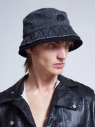 BLACKHEAD Washed Cotton Double Brim Bucket Hat in Gray - On Male Model