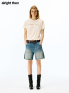 alright then Sheer Cotton Silk Blend Logo Tee in White - On Female Model
