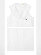 SHUSHUTONG Ruffled Double Collar Cotton Shirt in White - Detail