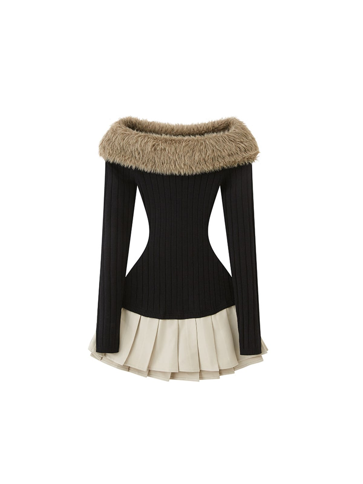SweetChilling Fluffy Off the Shoulder Pleated Dress in Black