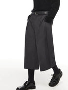 SIMPLE PROJECT Pleated Cropped Wide Leg Trousers in Gray - On Model