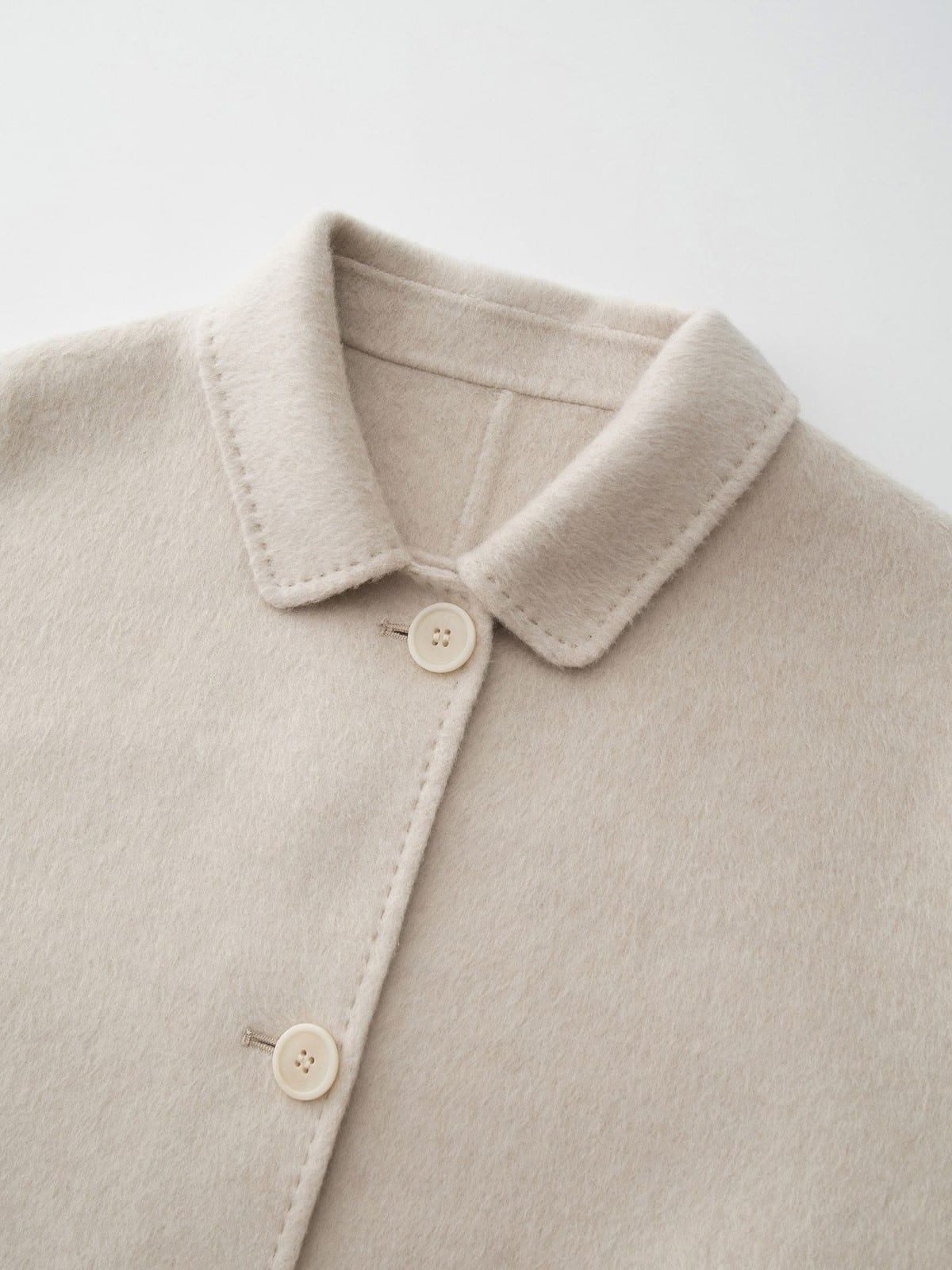 TEASEL Silk Wool Drop Shoulder Short Coat in White - Detail