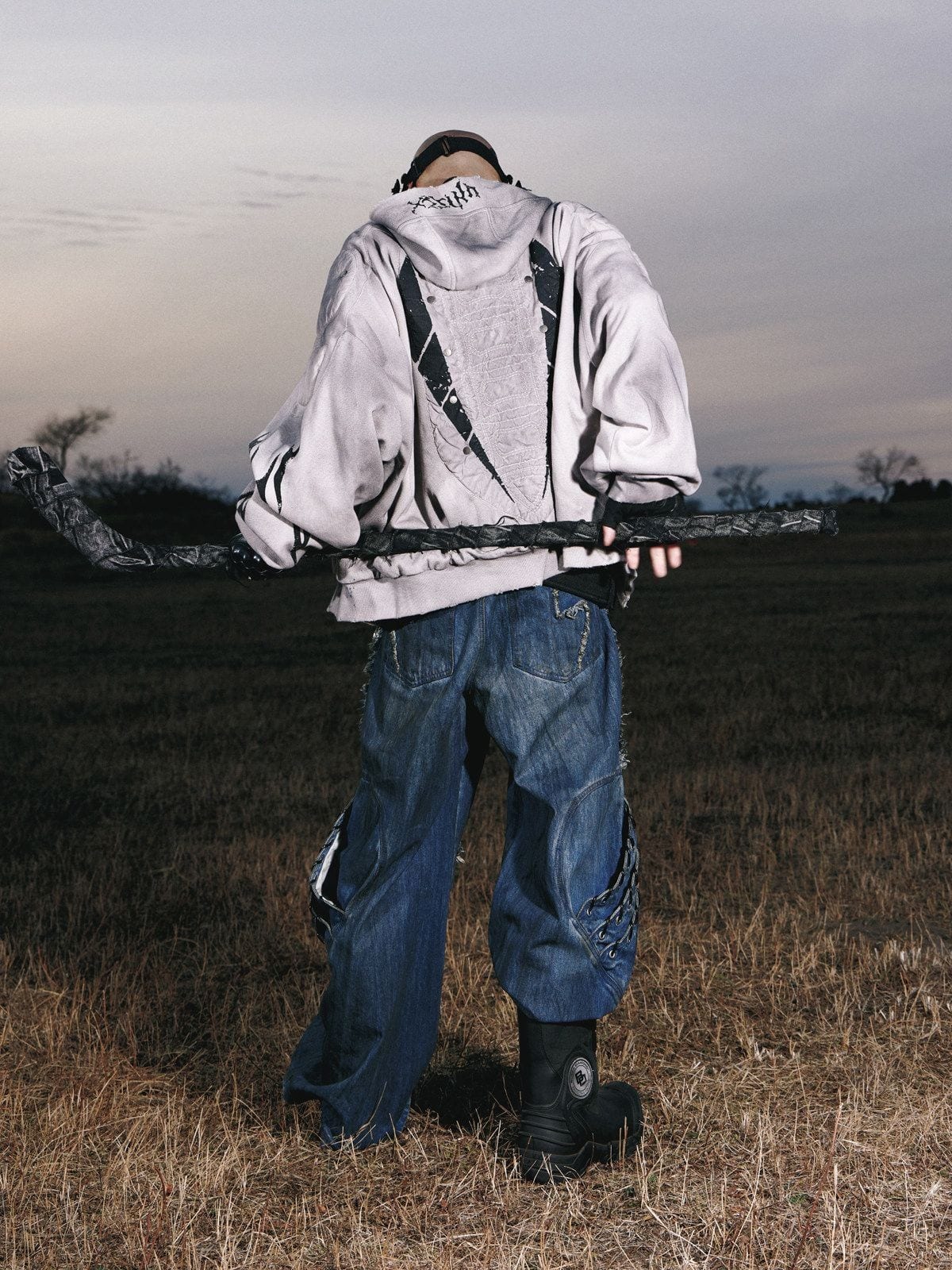 PERSONSOUL Armor Panel Zip Hoodie in Gray - On Model