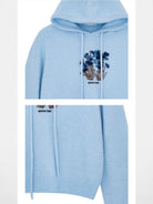 SHUSHUTONG Floral Graphic Knit Hoodie in Sky Blue - Detail