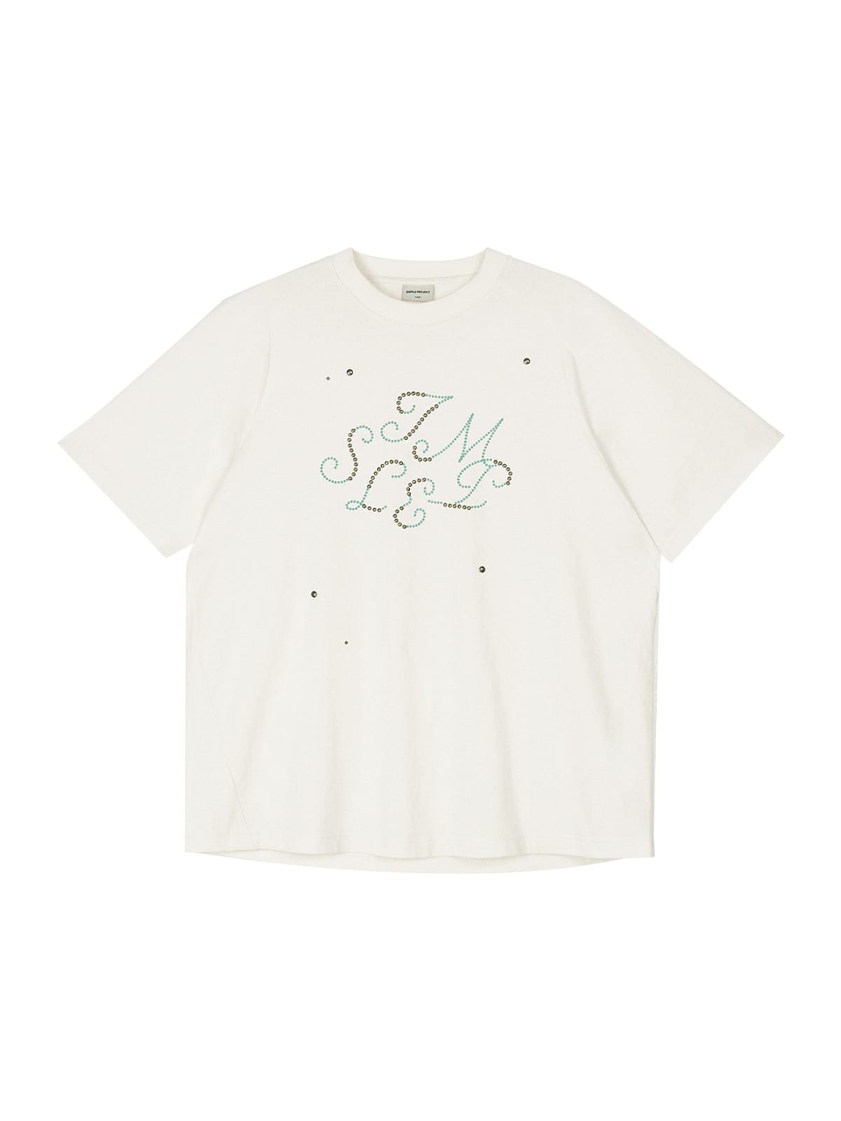 SIMPLE PROJECT Brass Stud Retro Logo Cotton T Shirt in White