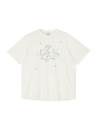 SIMPLE PROJECT Brass Stud Retro Logo Cotton T Shirt in White