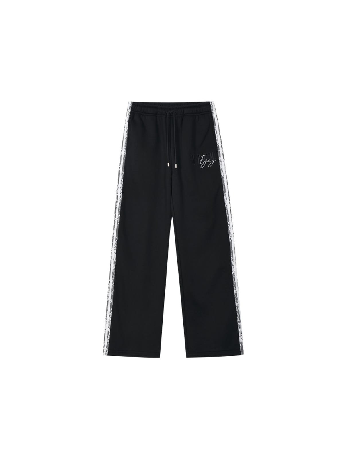 MEDM Lace Paneled Striped Track Pants in Black